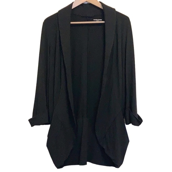 Eileen Fisher Cardigan Womens Large Petite Sweater Black Stretch Jersey - Picture 1 of 13